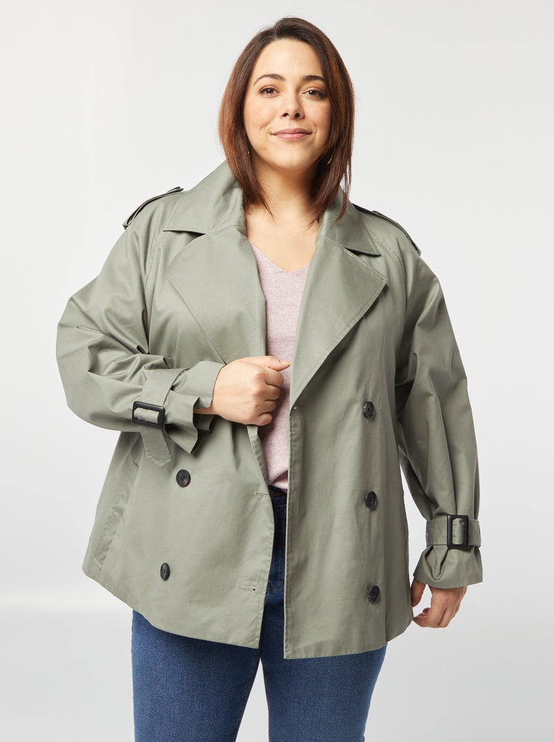 Trench court avec col tailleur Gris vert - Kiabi