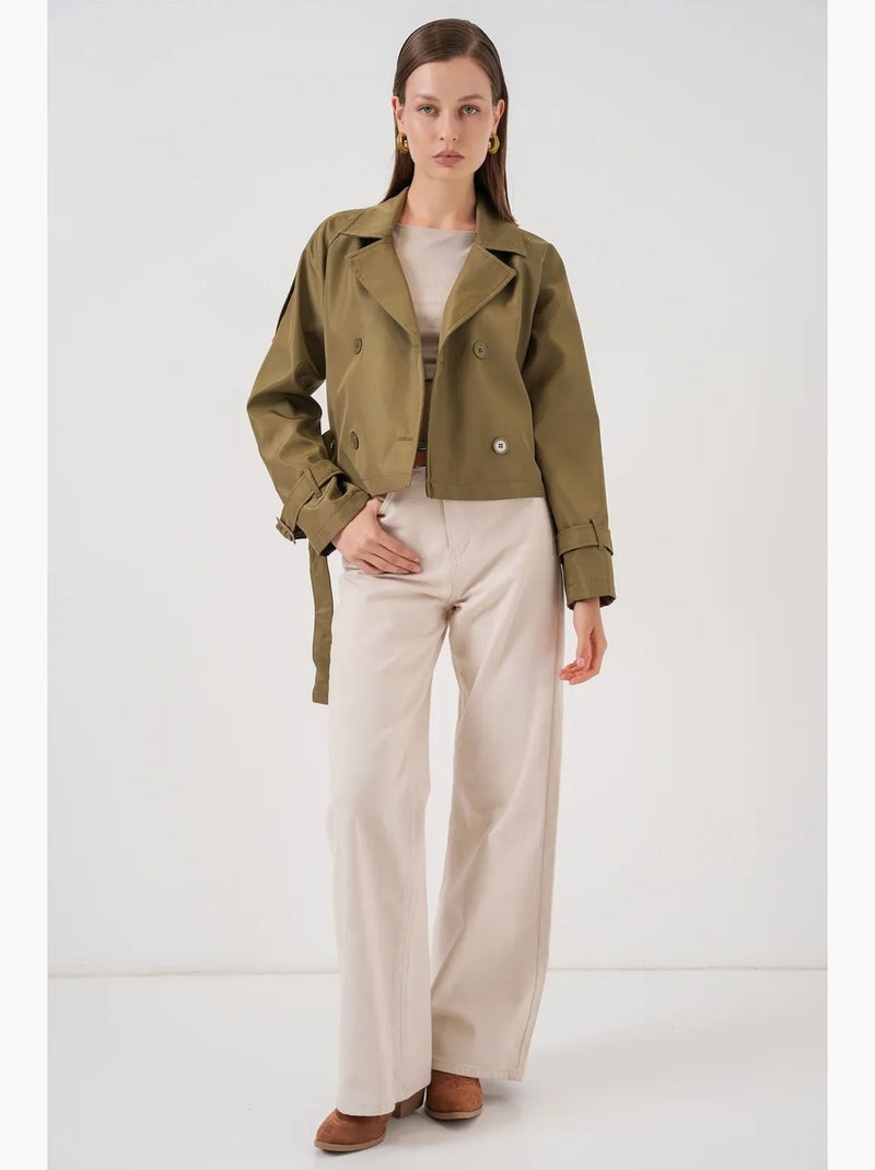Trench court ceinturé bdart Kaki - Kiabi