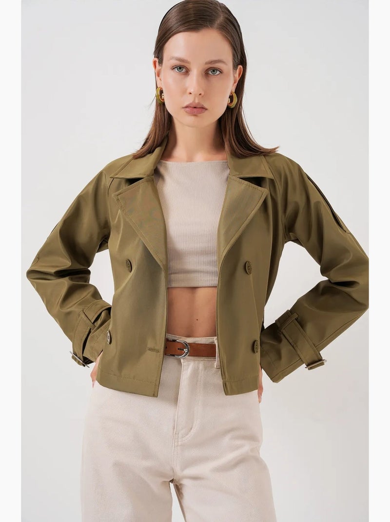 Trench court ceinturé bdart Kaki - Kiabi