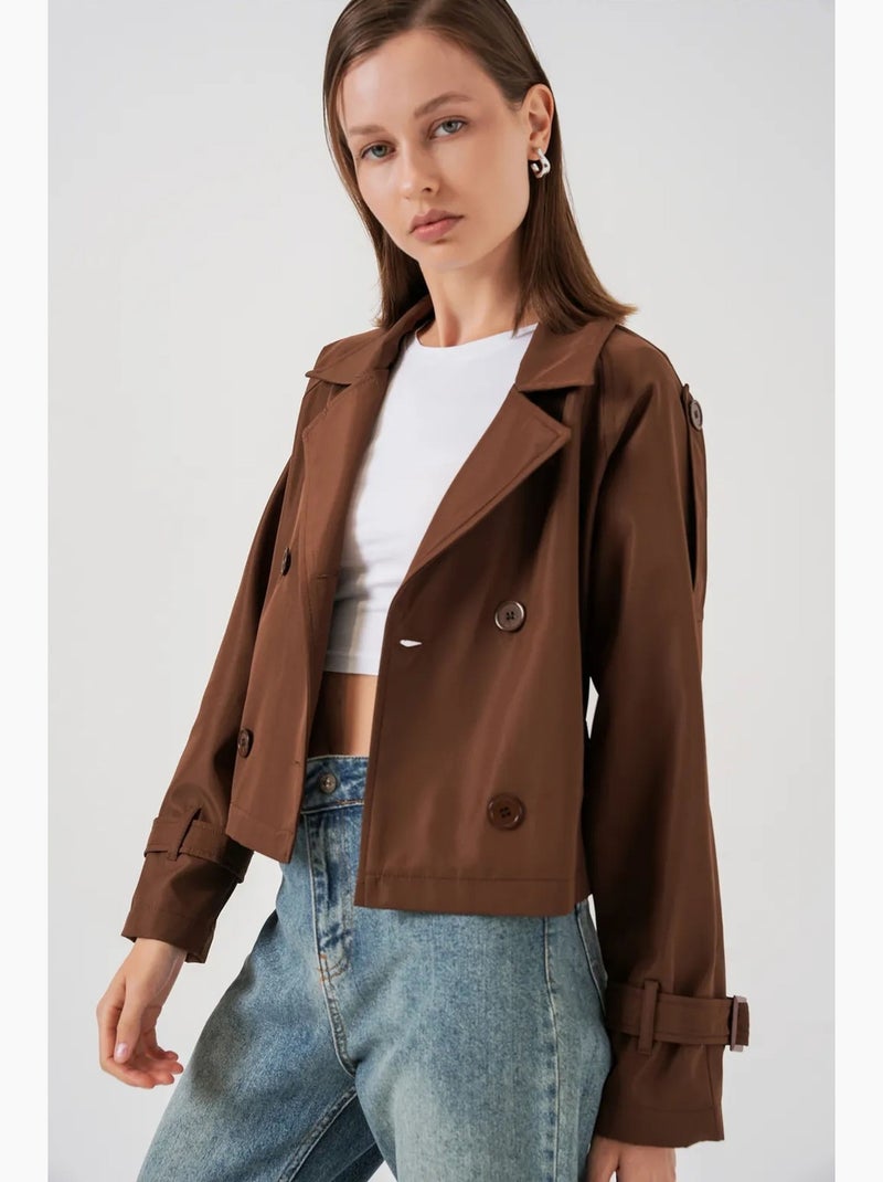 Trench court ceinturé bdart Marron - Kiabi