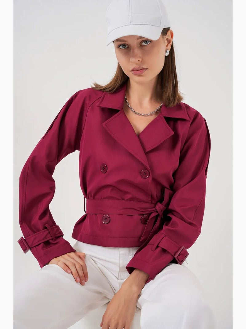 Trench court ceinturé bdart Rouge bordeaux - Kiabi