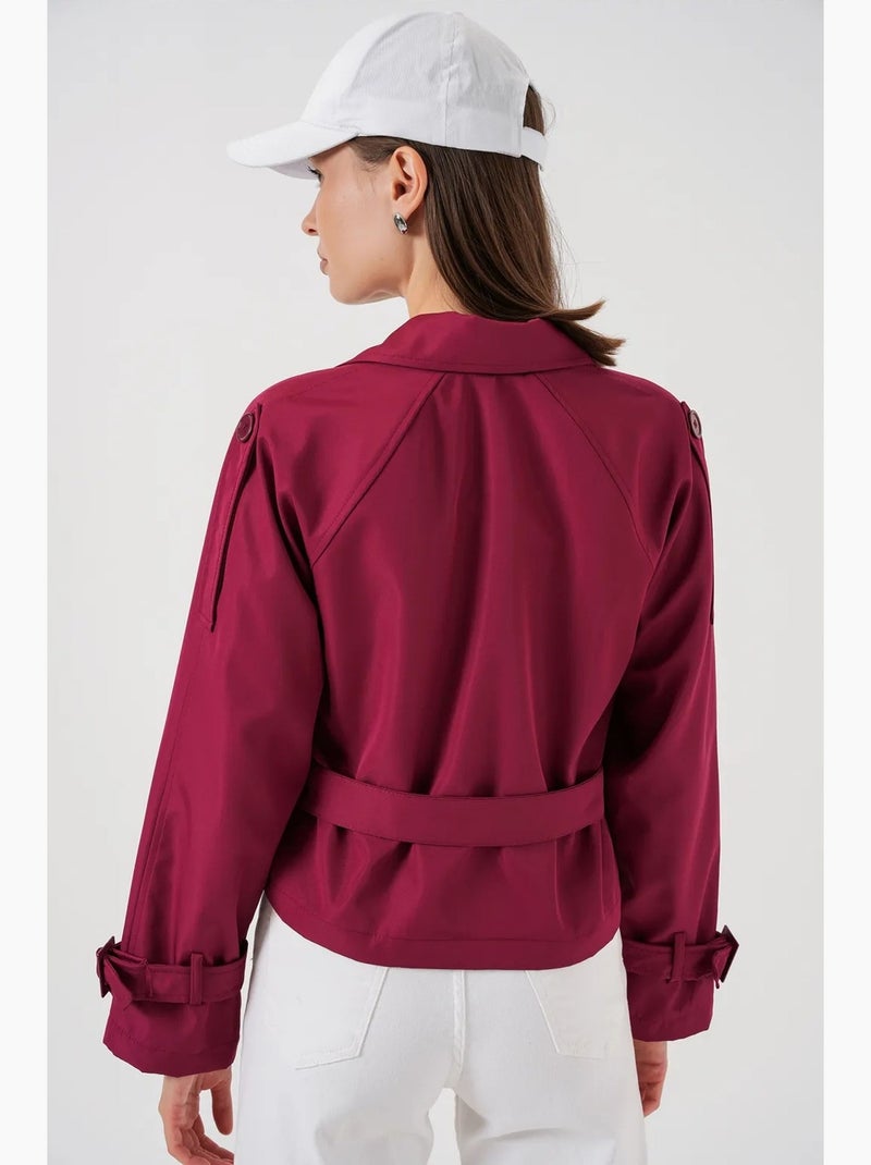 Trench court ceinturé bdart Rouge bordeaux - Kiabi