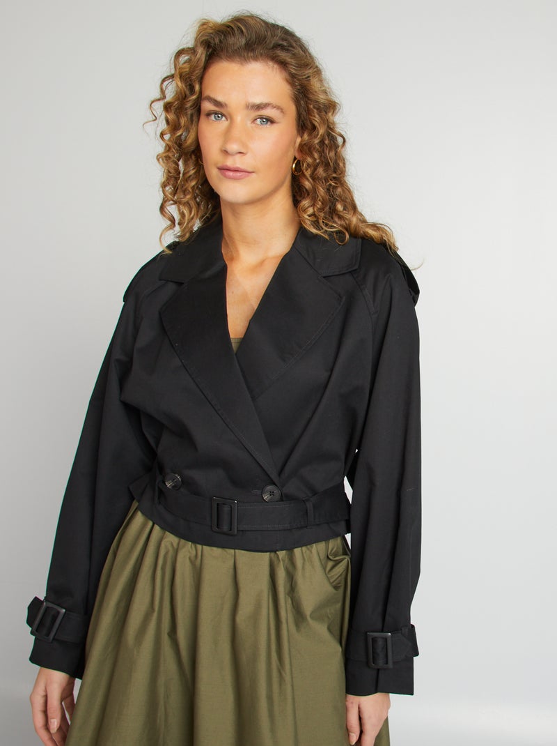 Trench court déperlant avec emmanchures raglan noir - Kiabi