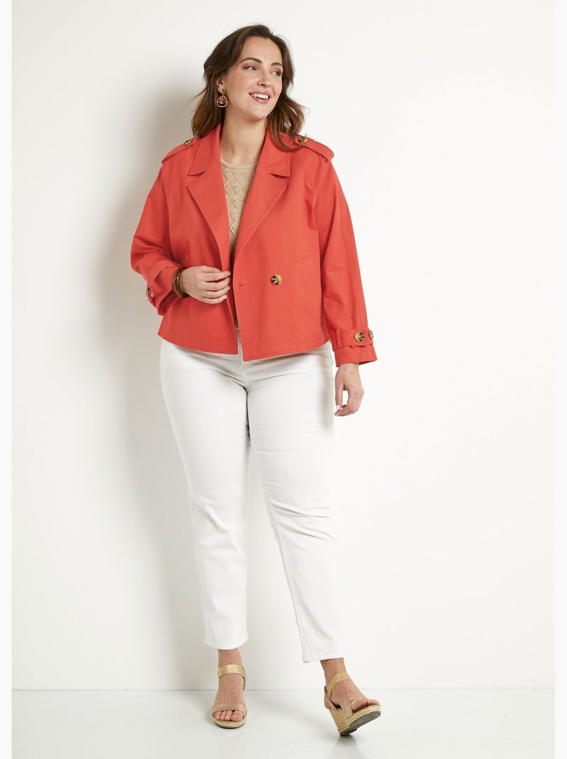 Trench court double boutonnage coton doublé - Afibel Terracotta - Kiabi