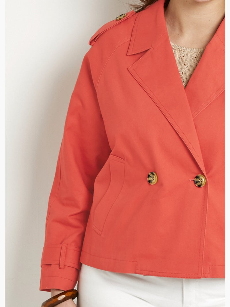 Trench court double boutonnage coton doublé - Afibel Terracotta - Kiabi
