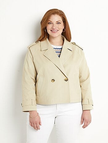 Trench court double boutonnage coton doublé