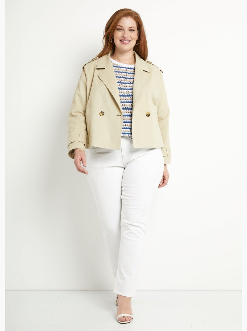 Trench court double boutonnage coton doublé Beige - Kiabi