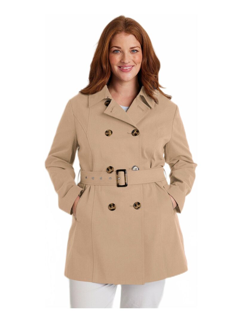 Trench court double boutonnage uni col pointu Beige - Kiabi