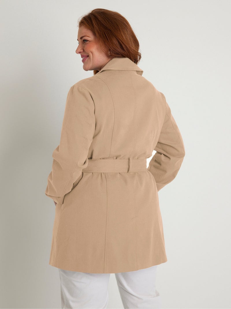 Trench court double boutonnage uni col pointu Beige - Kiabi