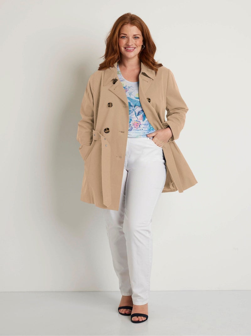 Trench court double boutonnage uni col pointu Beige - Kiabi