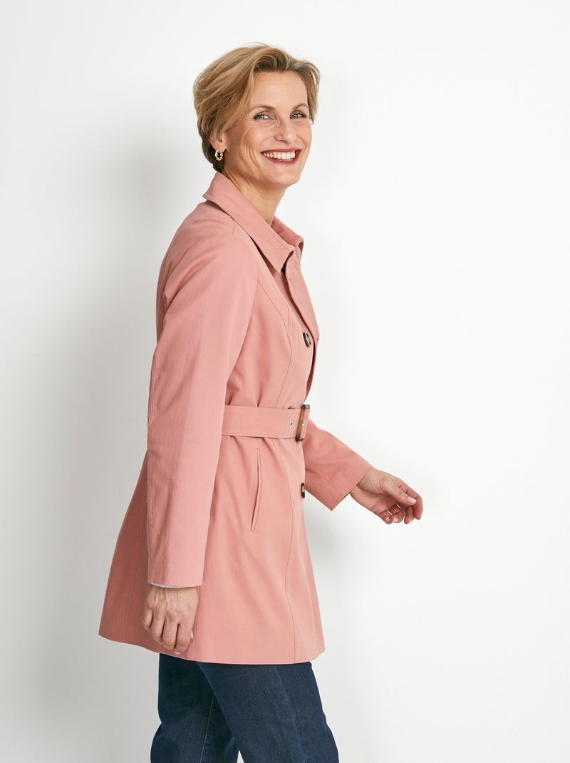 Trench court double boutonnage uni col pointu Rose - Kiabi