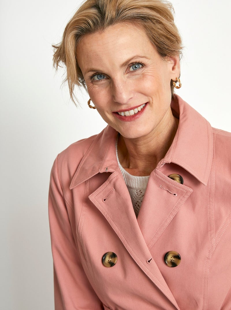 Trench court double boutonnage uni col pointu Rose - Kiabi