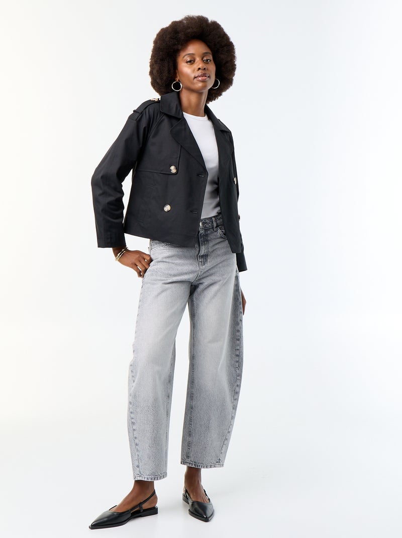 Trench court en coton Noir - Kiabi