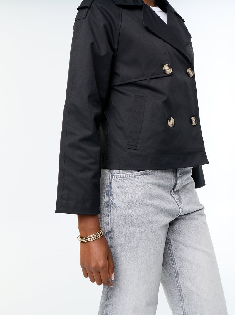 Trench court en coton Noir - Kiabi