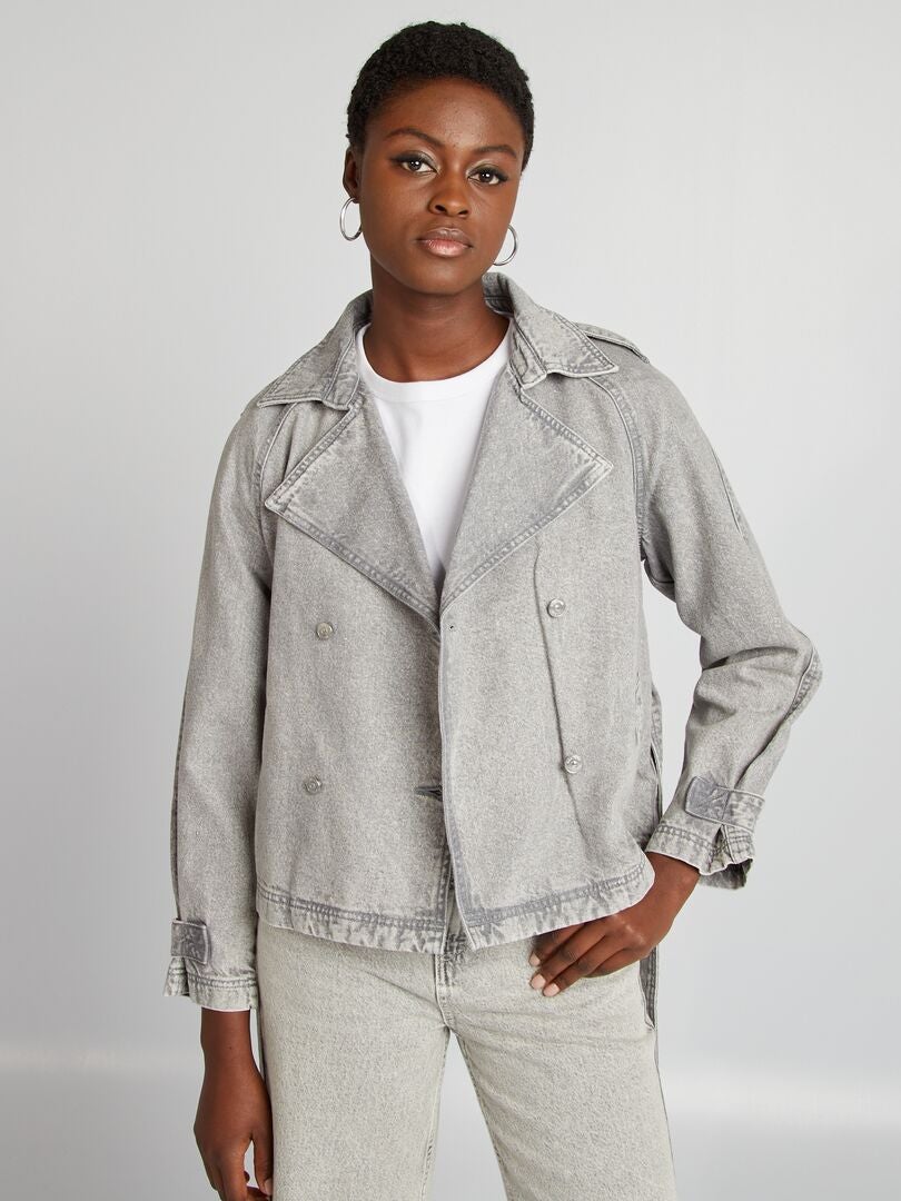 Trench cropped en denim Gris - Kiabi