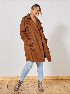 Trench en suédine avec ceinture - Kiabi