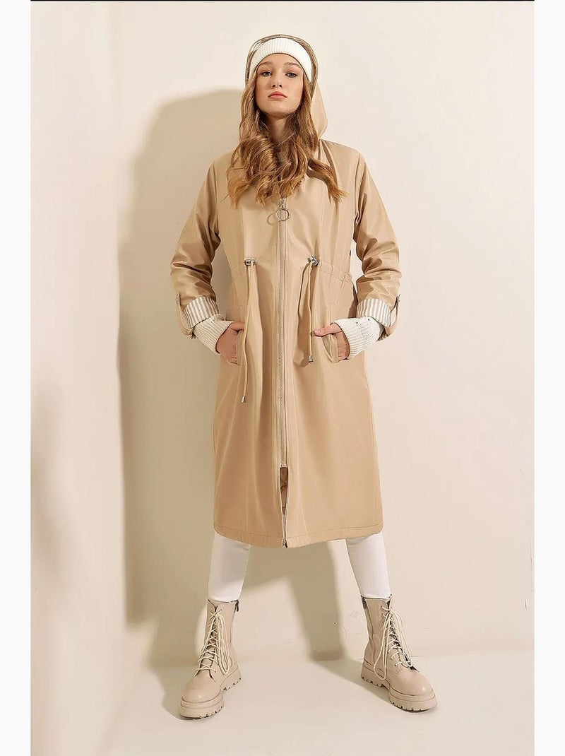 Trench long à capuche zippé bdart Beige argile - Kiabi