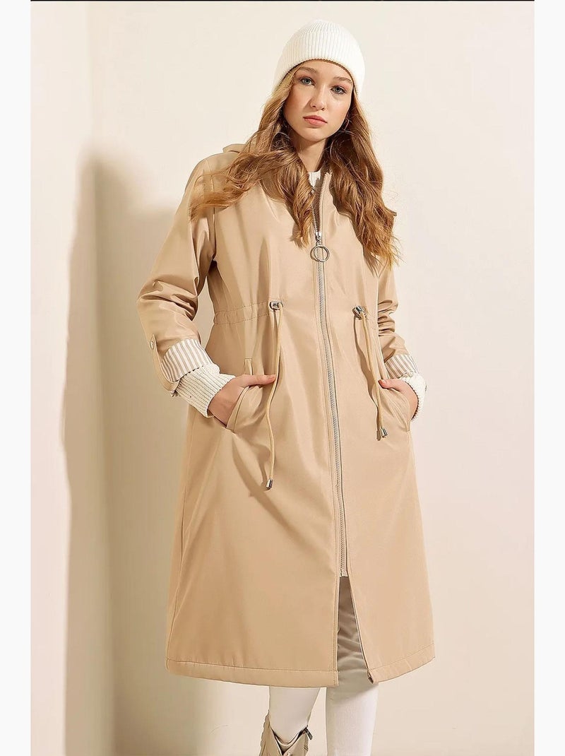 Trench long à capuche zippé bdart Beige argile - Kiabi