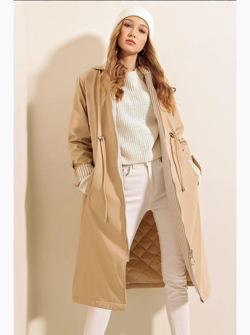 Trench long à capuche zippé bdart Beige argile - Kiabi
