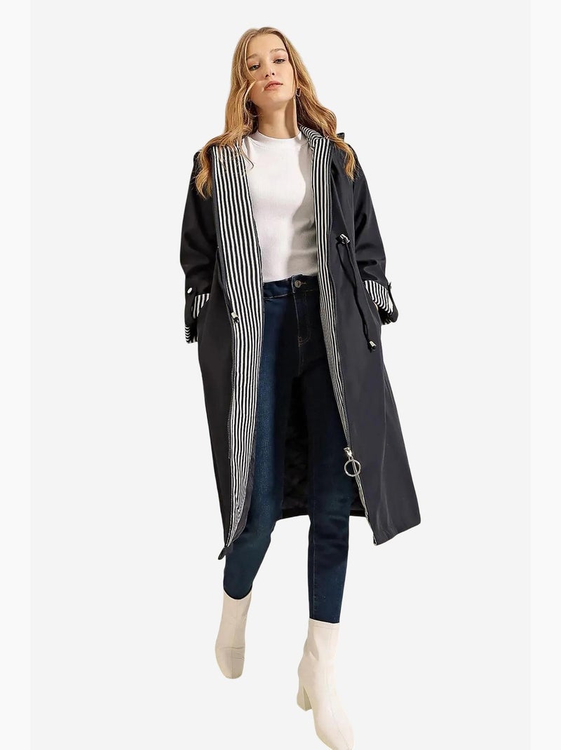 Trench long à capuche zippé bdart Bleu marine - Kiabi