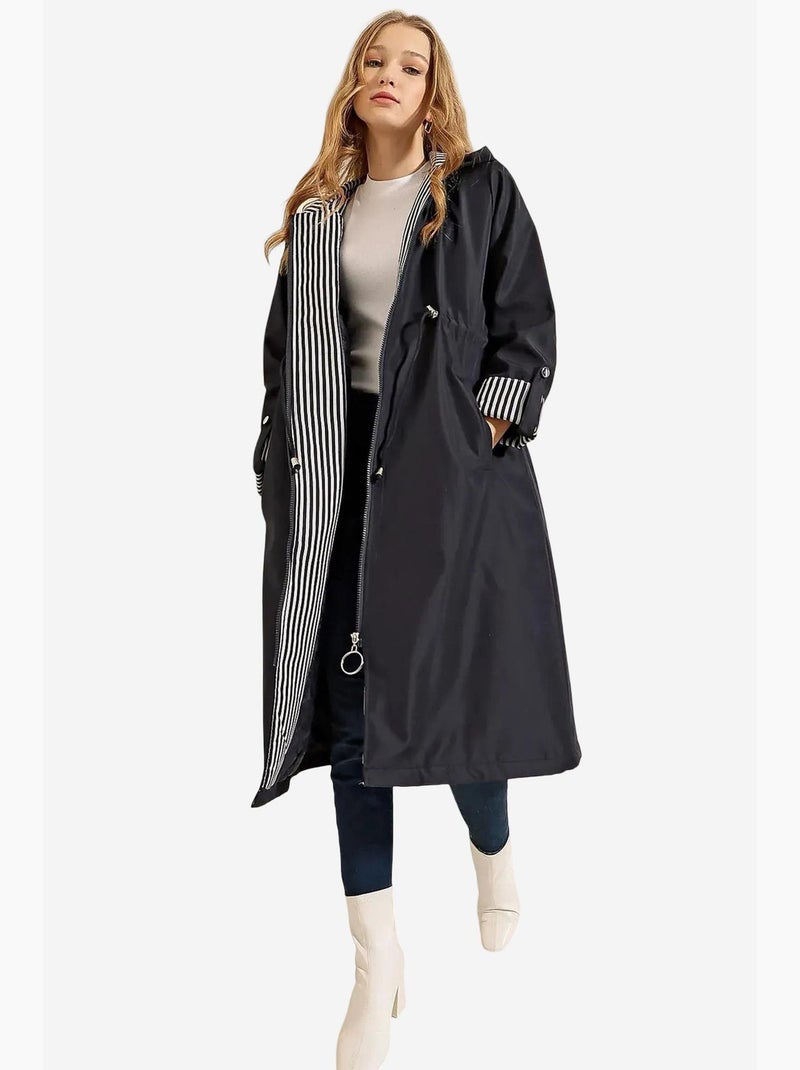 Trench long à capuche zippé bdart Bleu marine - Kiabi