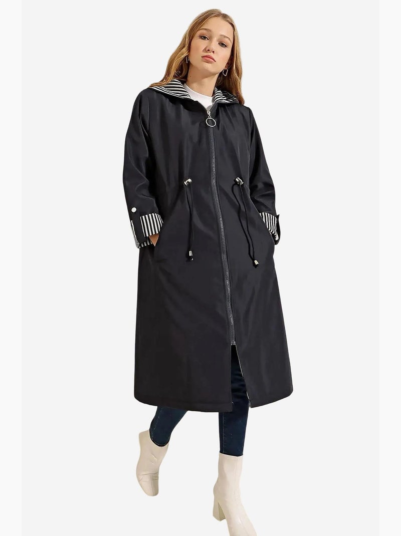 Trench long à capuche zippé bdart Bleu marine - Kiabi