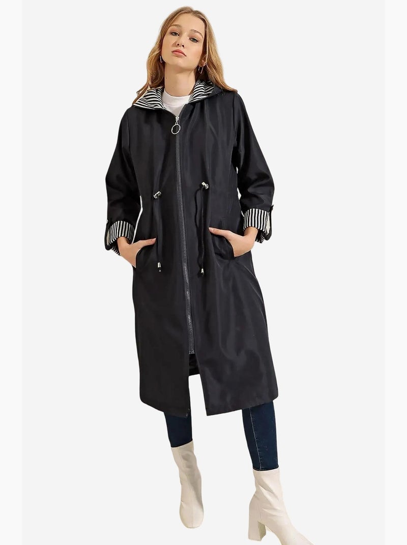 Trench long à capuche zippé bdart Bleu marine - Kiabi