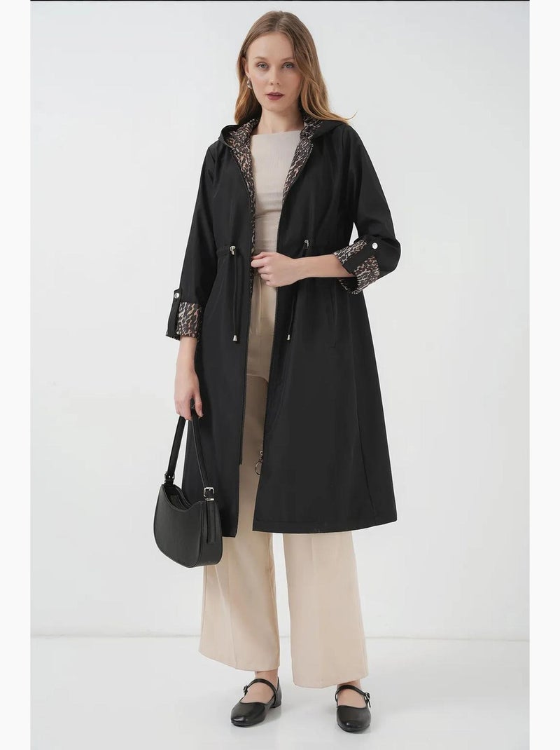 Trench long à capuche zippé bdart Gris Noir - Kiabi