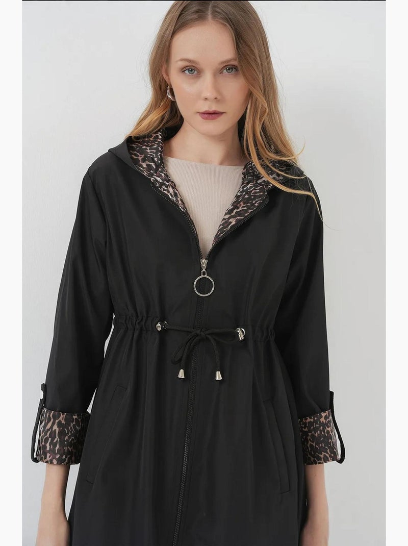 Trench long à capuche zippé bdart Gris Noir - Kiabi
