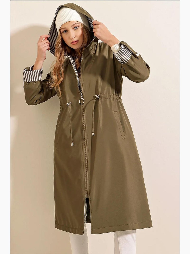 Trench long à capuche zippé bdart Kaki - Kiabi