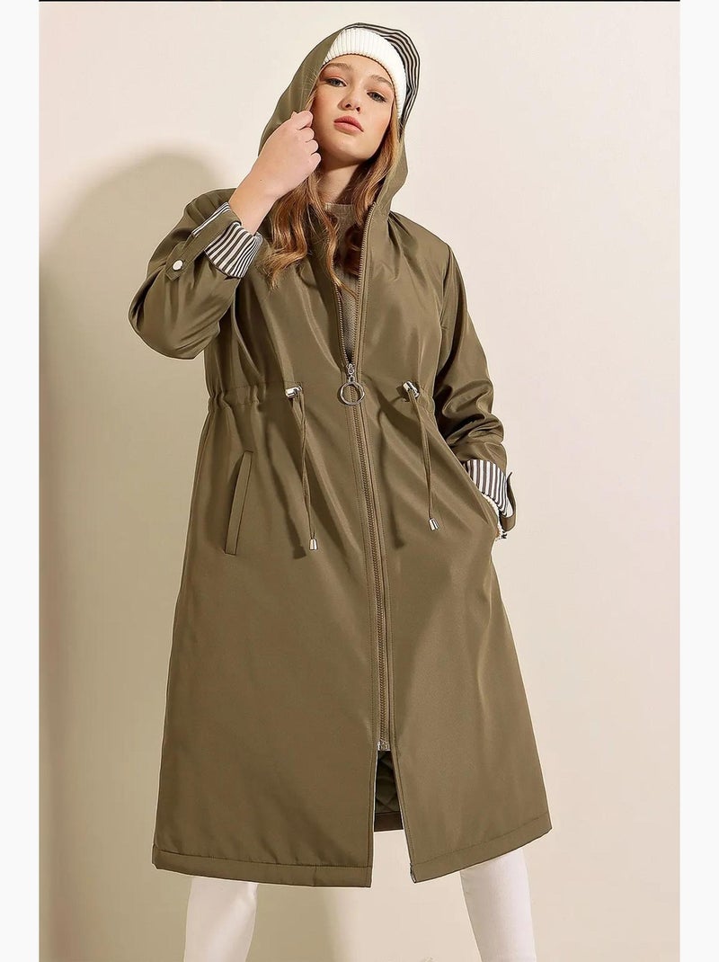 Trench long à capuche zippé bdart Kaki - Kiabi