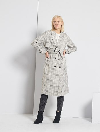 Trench long à carreaux