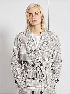 Trench long à carreaux - Kiabi