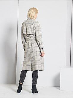 Trench long à carreaux - Kiabi