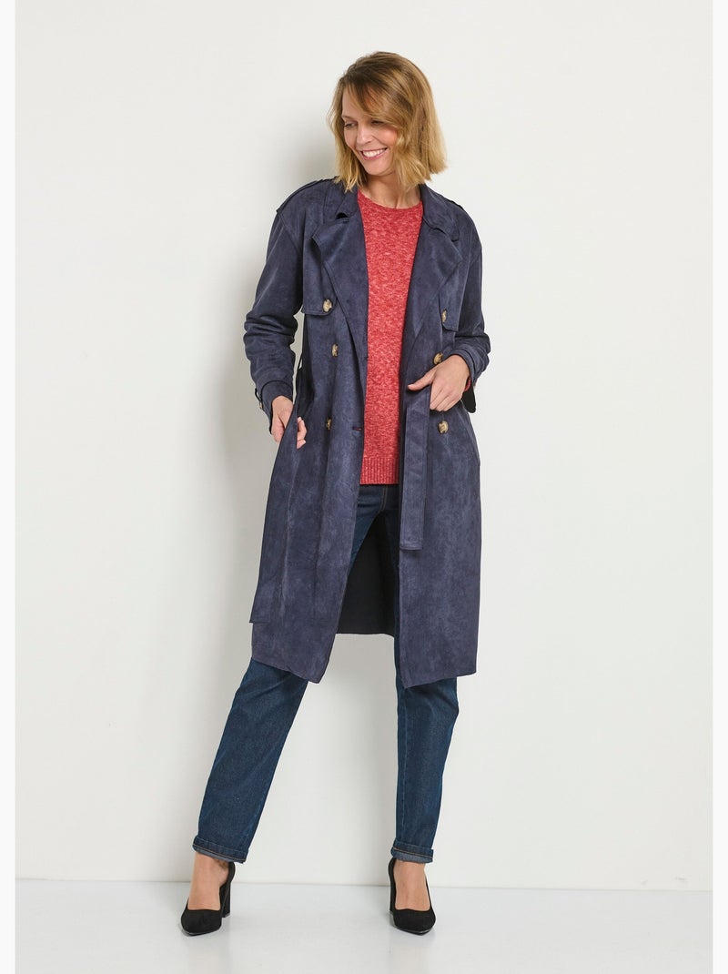 Trench long aspect suédine - AFIBEL Bleu - Kiabi