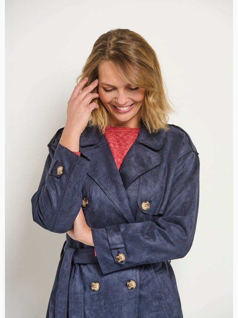 Trench long aspect suédine - AFIBEL Bleu - Kiabi