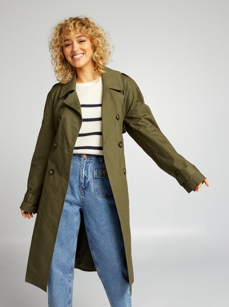 Trench long avec ceinture Kaki - Kiabi