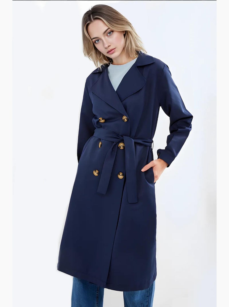 Trench long ceinturé bdart Bleu marine - Kiabi