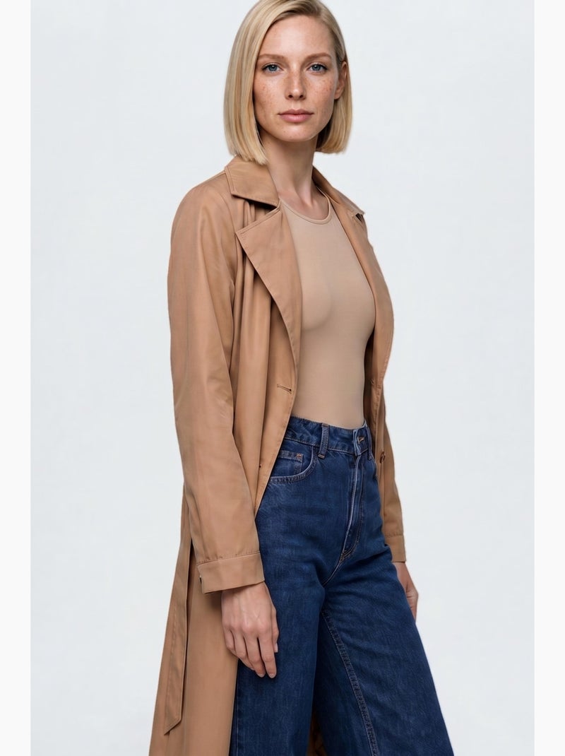 Trench long ceinturé bdart Camel - Kiabi