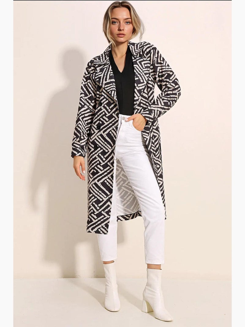Trench long ceinturé bdart Gris Noir - Kiabi