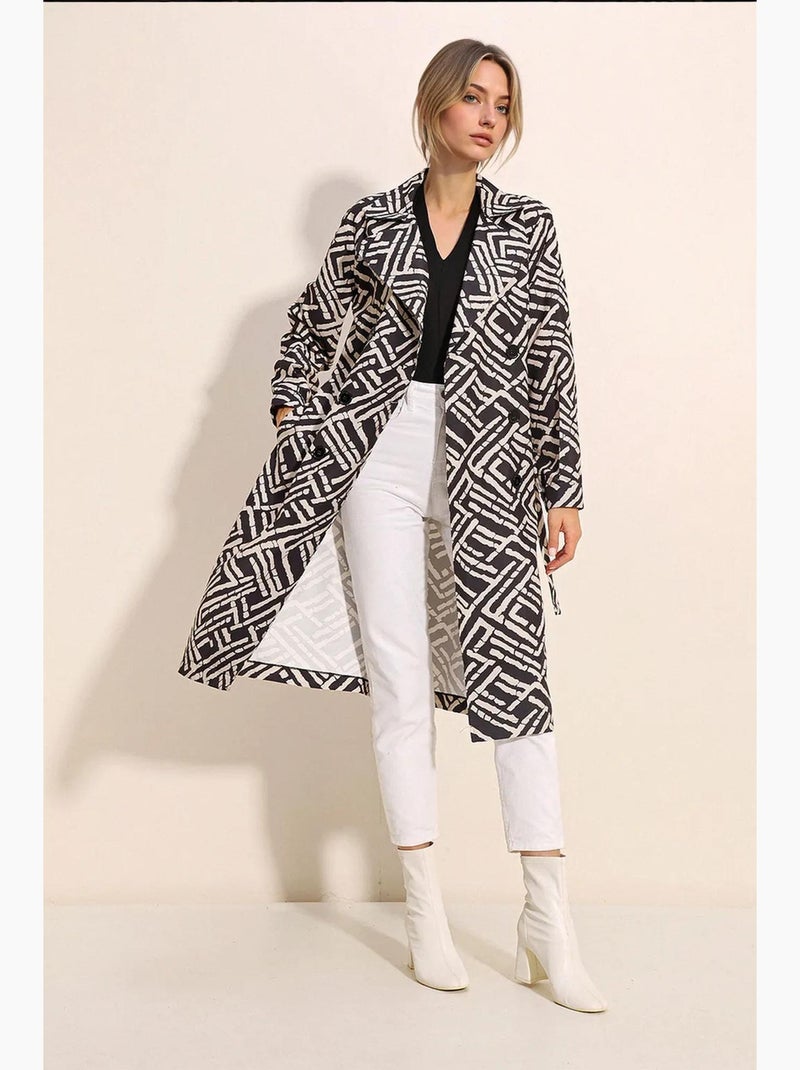 Trench long ceinturé bdart Gris Noir - Kiabi