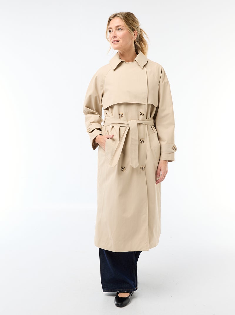 Trench long double boutonnage Beige - Kiabi