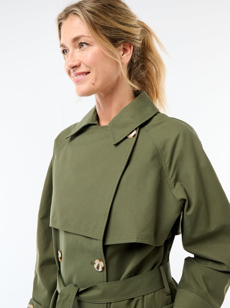 Trench long double boutonnage Vert - Kiabi