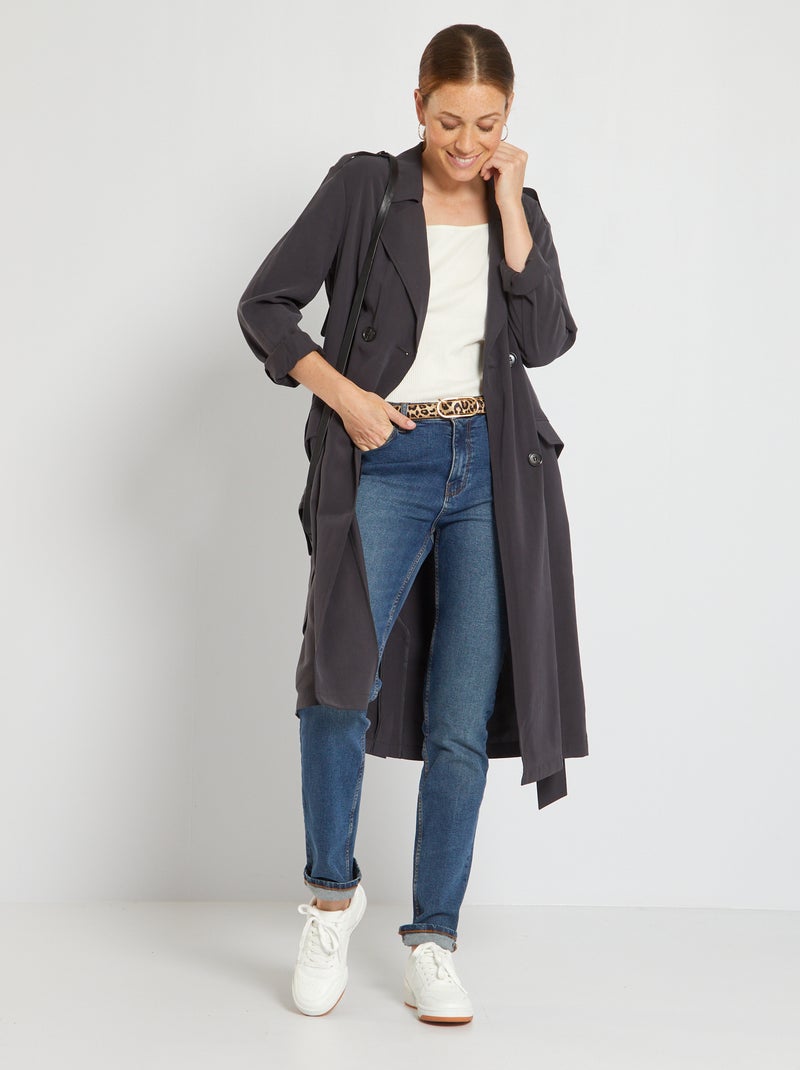 Trench long fluide avec ceinture Gris anthracite - Kiabi