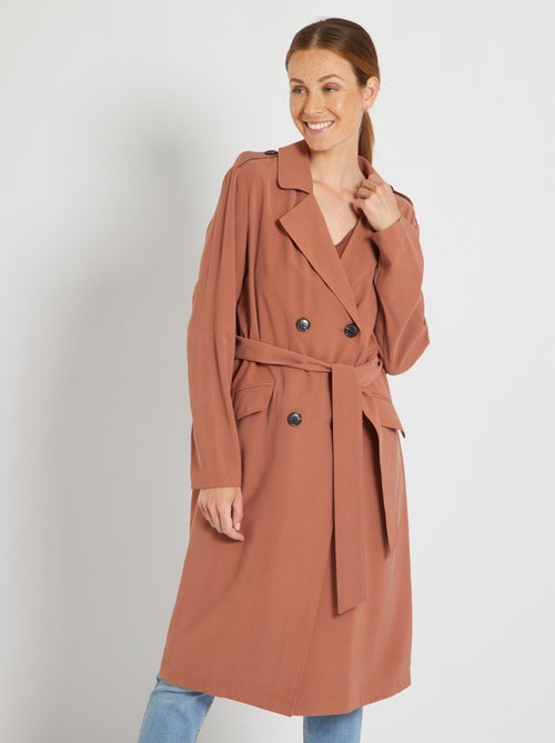 Trench long fluide avec ceinture - Kiabi