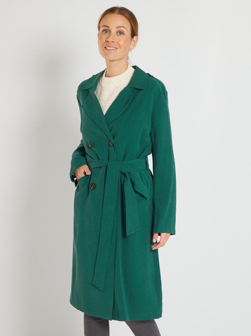 Trench long fluide avec ceinture Vert bouteille - Kiabi