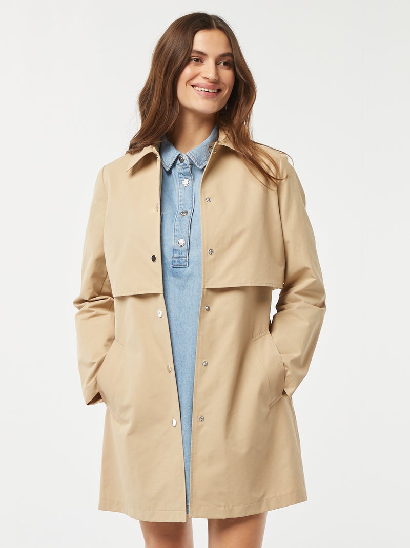Trench mi-long à pressions Beige - Kiabi
