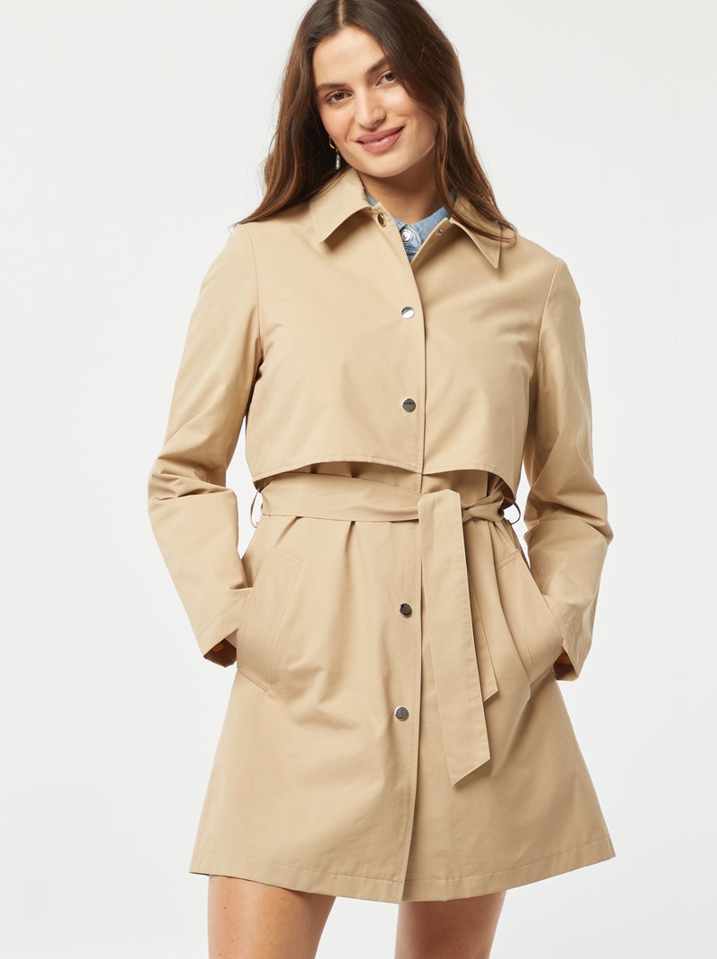 Trench mi-long à pressions Beige - Kiabi