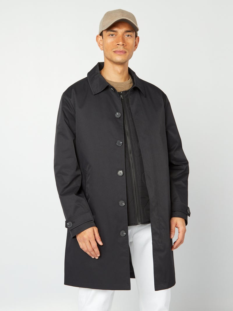 Trench mi-long avec veste matelassée sans manche à l'intérieur noir - Kiabi