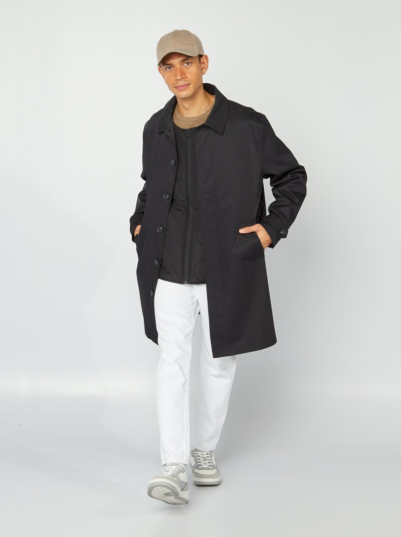 Trench mi-long avec veste matelassée sans manche à l'intérieur noir - Kiabi